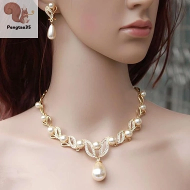 Bộ Trang Sức Cưới Nữ 3 Mẫu Ngọc Trai Hoa Vòng Cổ Bông Tai Sang Trọng Quà Tặng 2