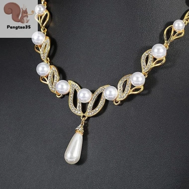 Bộ Trang Sức Cưới Nữ 3 Mẫu Ngọc Trai Hoa Vòng Cổ Bông Tai Sang Trọng Quà Tặng 3