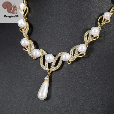 Bộ Trang Sức Cưới Nữ 3 Mẫu Ngọc Trai Hoa Vòng Cổ Bông Tai Sang Trọng Quà Tặng 4