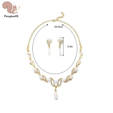 Bộ Trang Sức Cưới Nữ 3 Mẫu Ngọc Trai Hoa Vòng Cổ Bông Tai Sang Trọng Quà Tặng 8