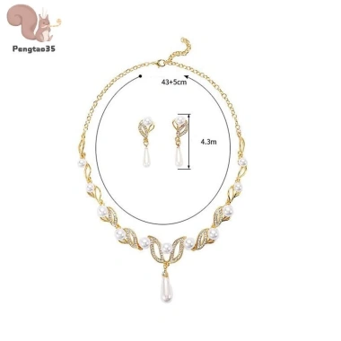 Bộ Trang Sức Cưới Nữ 3 Mẫu Ngọc Trai Hoa Vòng Cổ Bông Tai Sang Trọng Quà Tặng 10