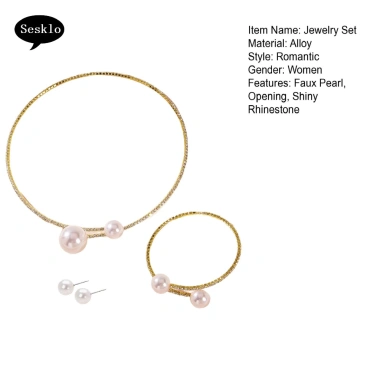 Bộ trang sức nữ ngọc trai giả kim cương, điều chỉnh bông tai và vòng cổ - 110k 3