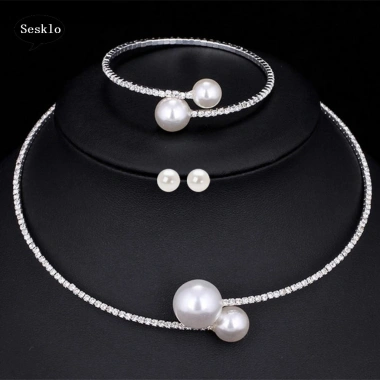 Bộ trang sức nữ ngọc trai giả kim cương, điều chỉnh bông tai và vòng cổ - 110k 8