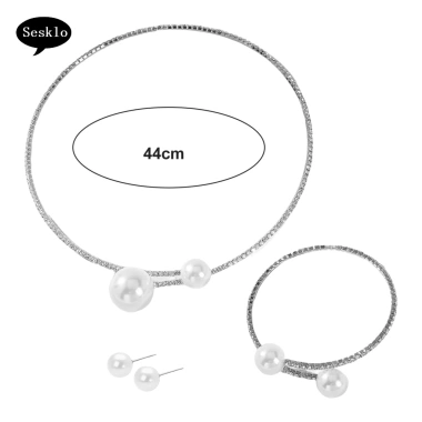 Bộ trang sức nữ ngọc trai giả kim cương, điều chỉnh bông tai và vòng cổ - 110k 9