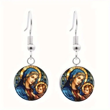 Bộ trang sức Virgin Mary 3 mảnh bông tai, vòng cổ, mặt dây chuyền Madonna – Quà tôn giáo 3
