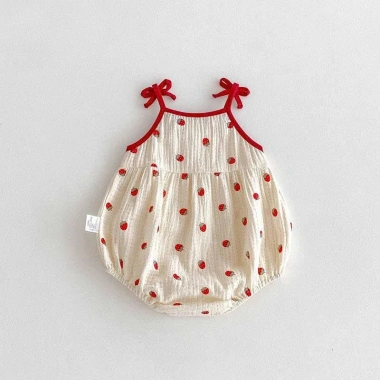 Body Chip 2 Dây Pig BeBe - Áo liền quần in dâu Tây đũi mát cho bé sơ sinh, 129k