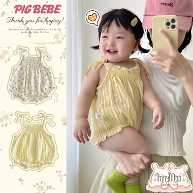 Body Chip Bé Gái Pig BeBe 2 Dây Nhún Ngực Đũi Hàn Mềm Mịn 3-12Kg 119k