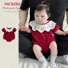 Body liền thân bé gái đỏ thêu hoa thỏ cotton mềm mịn - Đầy tháng lễ tết - Giá 139k