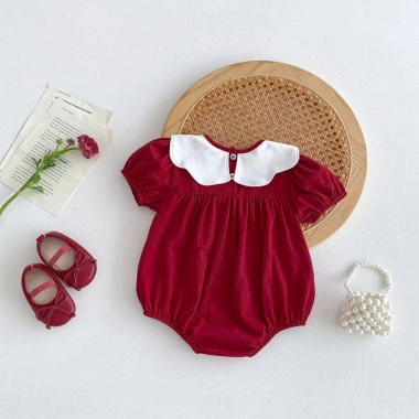 Body liền thân bé gái đỏ thêu hoa thỏ cotton mềm mịn - Đầy tháng lễ tết - Giá 139k 5