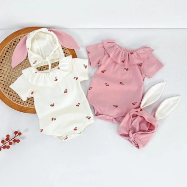 Bodysuit bé gái Pig BeBe áo liền quần tay ngắn mũ họa tiết dễ thương sơ sinh 6