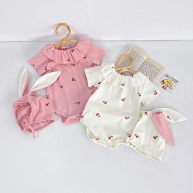 Bodysuit bé gái Pig BeBe áo liền quần tay ngắn mũ họa tiết dễ thương sơ sinh 8