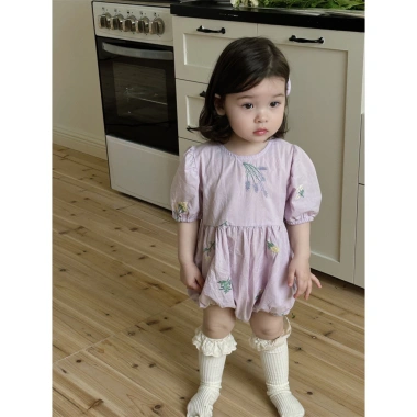 Bodysuit bé gái tím lịm siêu dễ thương hoa thêu, chất mềm mát, thấm hút mồ hôi mùa hè F35 4