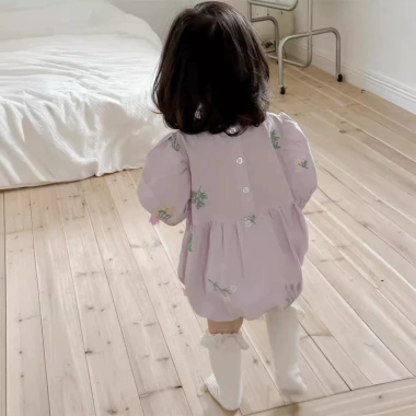 Bodysuit bé gái tím lịm siêu dễ thương hoa thêu, chất mềm mát, thấm hút mồ hôi mùa hè F35 5