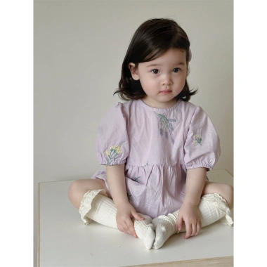 Bodysuit bé gái tím lịm siêu dễ thương hoa thêu, chất mềm mát, thấm hút mồ hôi mùa hè F35 6