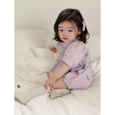 Bodysuit bé gái tím lịm siêu dễ thương hoa thêu, chất mềm mát, thấm hút mồ hôi mùa hè F35 7