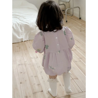 Bodysuit bé gái tím lịm siêu dễ thương hoa thêu, chất mềm mát, thấm hút mồ hôi mùa hè F35 9