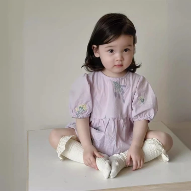 Bodysuit bé gái tím lịm siêu dễ thương hoa thêu, chất mềm mát, thấm hút mồ hôi mùa hè F35 10