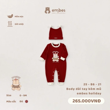 Bodysuit sơ sinh dài tay in hình kèm mũ dày dặn mùa thu đông cho bé 0‑9 tháng - 165.750₫