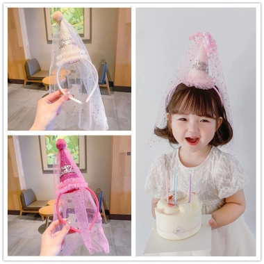 Bờm cài tóc công chúa Happy Birthday xinh xắn vải voan Hàn Quốc cho bé gái 50k