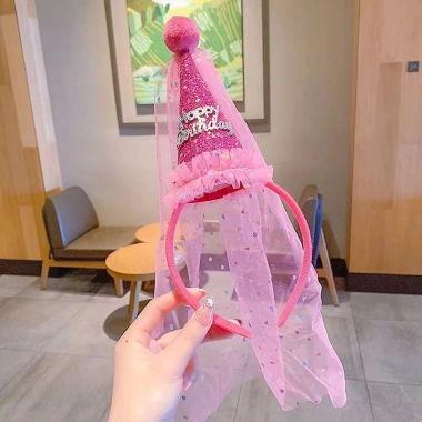 Bờm cài tóc công chúa Happy Birthday xinh xắn vải voan Hàn Quốc cho bé gái 50k