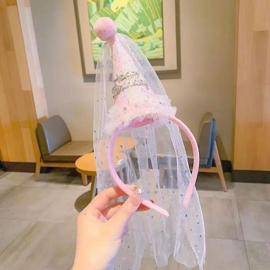 Bờm cài tóc công chúa Happy Birthday xinh xắn vải voan Hàn Quốc cho bé gái 50k