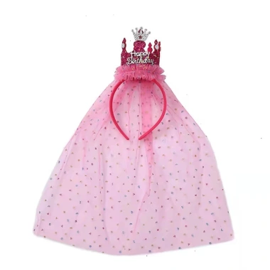 Bờm cài tóc công chúa Happy Birthday xinh xắn vải voan Hàn Quốc cho bé gái 50k