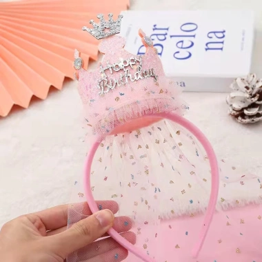 Bờm cài tóc công chúa Happy Birthday xinh xắn vải voan Hàn Quốc cho bé gái 50k