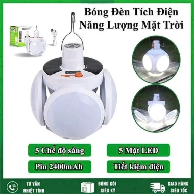 Bóng đèn tích điện 4 cánh sạc năng lượng mặt trời - 5 chế độ sáng, dùng 6‑8h, 59.000₫ 2 Bóng đèn tích điện 4 cánh sạc năng lượng mặt trời - 5 chế độ sáng, dùng 6‑8h, 59.000₫ 2