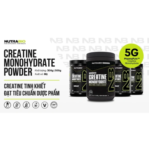 Hình ảnh sản phẩm Bột tăng sức mạnh NutraBio Micronized Creatine Monohydrate tiêu chuẩn dược phẩm - Đủ size đủ vị, giá ưu đãi 490k