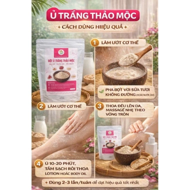 Bột Ủ Trắng Thảo Mộc Body - Sáng Da, Mềm Mịn, Giá 99.000đ, Tặng Chén Gáo Dừa