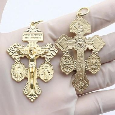 Bùa Thánh Giá Mân Côi 5 Chiếc Mặt Dây Chữ Thập Vàng, Huy Chương 3 Lỗ, Kinh Mân Côi, Quà Tặng Tôn Giáo - 70.950đ 3