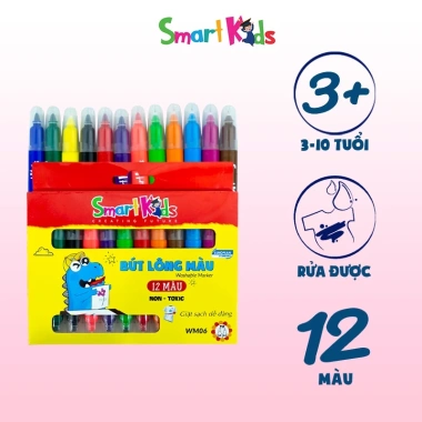 Bút Lông Màu Smartkids WM06 12 màu Tươi sáng, cường độ cao, bền màu bé 4-10 tuổi
