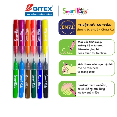 Bút Lông Màu Smartkids WM07 12 màu – Dành cho bé 4‑10 tuổi, màu tươi sáng, cường độ cao, bền màu, chỉ 24.000₫