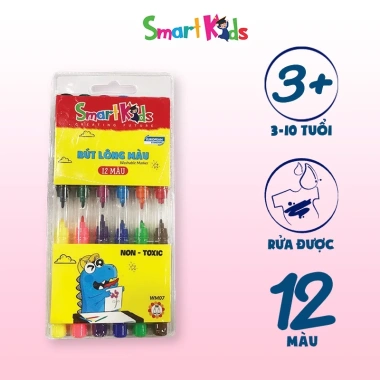 Bút Lông Màu Smartkids WM07 12 màu – Dành cho bé 4‑10 tuổi, màu tươi sáng, cường độ cao, bền màu, chỉ 24.000₫