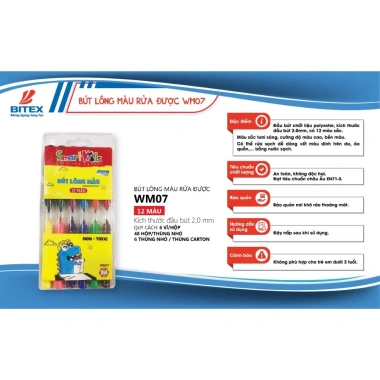 Bút Lông Màu Smartkids WM07 12 màu – Dành cho bé 4‑10 tuổi, màu tươi sáng, cường độ cao, bền màu, chỉ 24.000₫