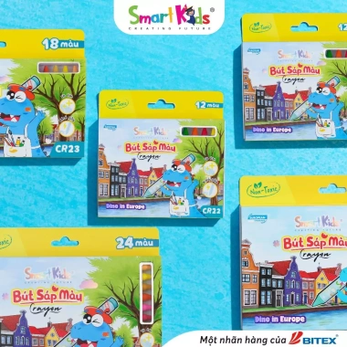 Bút sáp màu SMARTKIDS Dino 12/18/24 màu - Giá chỉ 10.000đ, giảm 2.100đ, an toàn cho trẻ 6