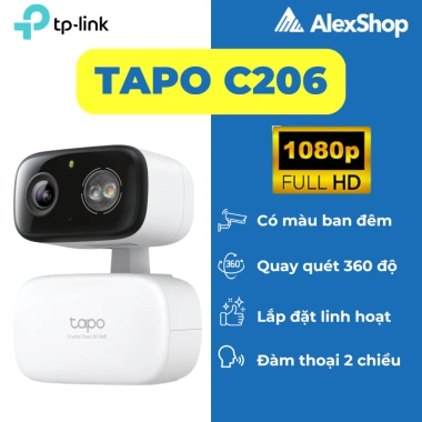 Camera 360 AI Tapo C206 TP-Link - Xoay 360, Nhận Diện AI, Xem Ban Đêm, Giá 608k