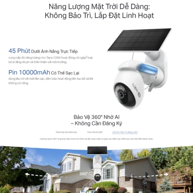 Camera AI 4K Tapo C660 - Xoay, Pin 10.000mAh, Sạc Năng Lượng Mặt Trời, Giá 2.794.000₫