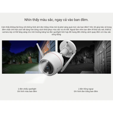 Camera Ezviz H3C Color 3M Đàm Thoại 2 Chiều và Thẻ 64GB Hộp Kỹ Thuật Ngoại Trời