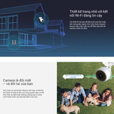 Camera Ezviz H3C Color 3M Đàm Thoại 2 Chiều và Thẻ 64GB Hộp Kỹ Thuật Ngoại Trời