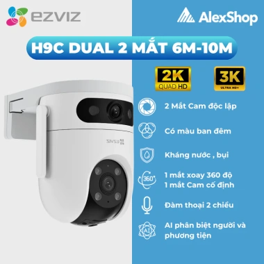 Camera Wifi Ngoài Trời Ezviz H9C 2 Mắt 6MP AI Dual 2K 6-10m Ban Đêm Màu Sắc