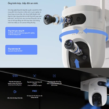 Camera Wifi Ngoài Trời Ezviz H9C 2 Mắt 6MP AI Dual 2K 6-10m Ban Đêm Màu Sắc