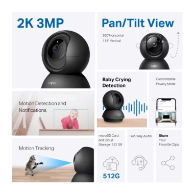 Camera WiFi TP-Link Tapo C211 Xoay 360 Quản lý App Đàm thoại 2 chiều Trong nhà 3M