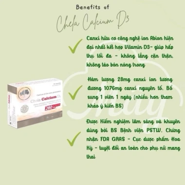 Canxi hữu cơ Chela Calcium D3 280mg cho mẹ bầu sau sinh - Chính hãng, giá 450k