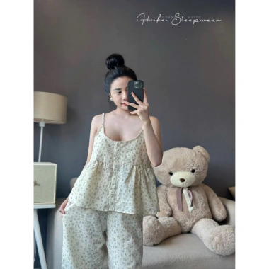 Cao Cấp Bộ Ngủ Thô Mềm Hai Dây Hoa Nhí Viền Ren Khuy Tiểu Thư QC Loại 1 Giá Ưu Đãi 395k