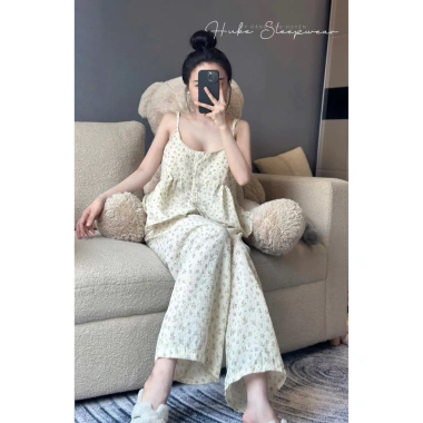 Cao Cấp Bộ Ngủ Thô Mềm Hai Dây Hoa Nhí Viền Ren Khuy Tiểu Thư QC Loại 1 Giá Ưu Đãi 395k