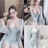 Cao cấp Set Váy Ngủ & Áo Choàng Cúc Ren Nơ Gọng Ngực - Hube Sleepwear 285k