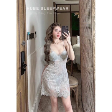 Cao cấp Set Váy Ngủ & Áo Choàng Cúc Ren Nơ Gọng Ngực - Hube Sleepwear 285k 8