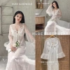 Cao cấp Váy Ngủ Lụa Dài Phối Ren và Bi Hoa, Tay Loe Nổi Ngực Xíu Sleepwear
