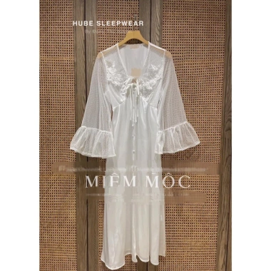 Cao cấp Váy Ngủ Lụa Dài Phối Ren và Bi Hoa, Tay Loe Nổi Ngực Xíu Sleepwear 9 Cao cấp Váy Ngủ Lụa Dài Phối Ren và Bi Hoa, Tay Loe Nổi Ngực Xíu Sleepwear 9